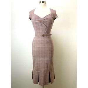 Stop Staring! Retro Plaid Wiggle Dress with Belt M